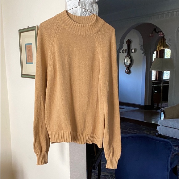 Lands’ End Drifter Long Sleeved Warm Golden Tan Color Sweater 100% Cotton M - Picture 1 of 9